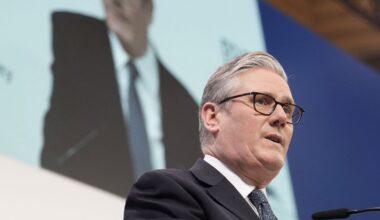 British Prime Minister Sir Keir Starmer speaking during the Munich Security Conference on Saturday. Pic: Reuters