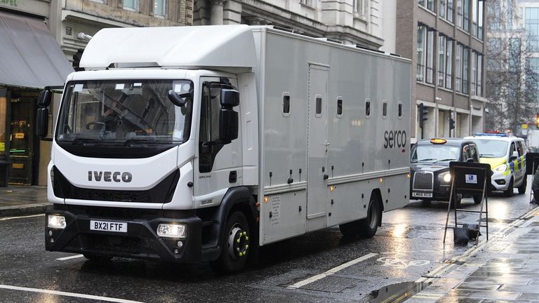 A prison van carrying Steve Wright arrives at the Old Bailey. Pic: PA
