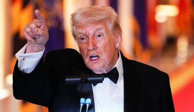President Trump speaking at a dinner for Republican Governors at the White House on Saturday. Pic: Reuters