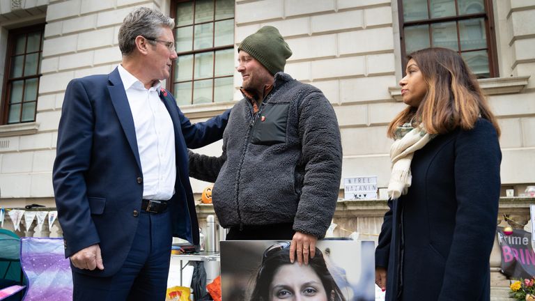 Tulip Siddiq, right, and Keir Starmer, left, meet Richard Ratcliffe, husband of Iranian detainee Nazanin Zaghari-Ratcliffe, in 2021. Pic: PA