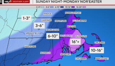Potential blizzard in Boston could drop a foot of snow or more Monday, weather forecast maps show