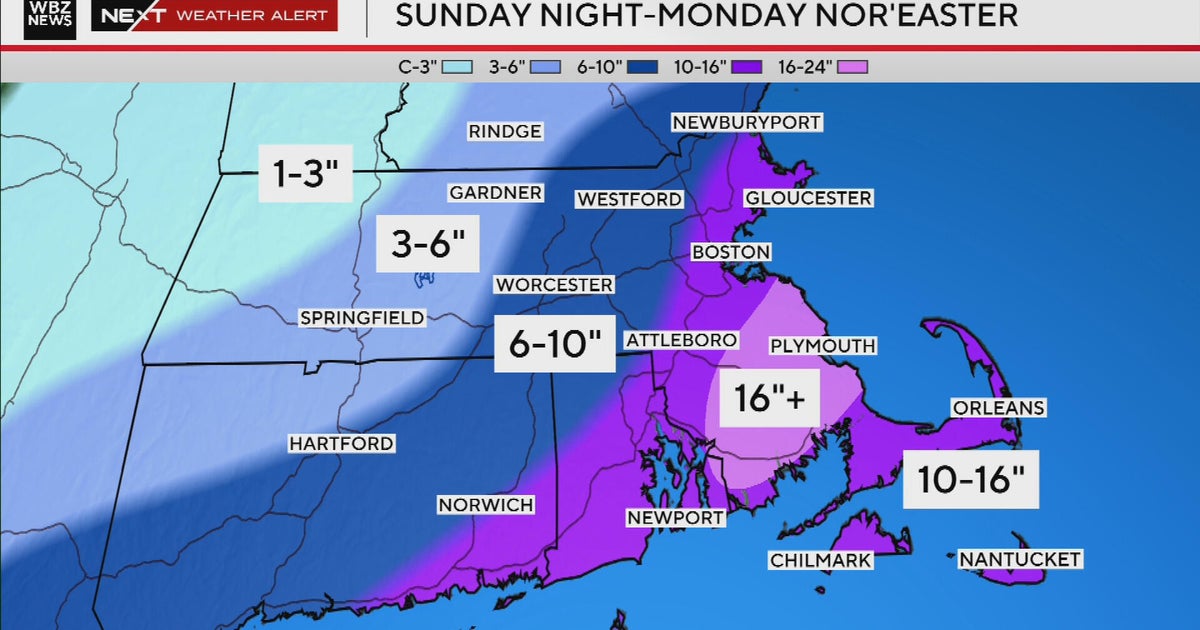 Potential blizzard in Boston could drop a foot of snow or more Monday, weather forecast maps show