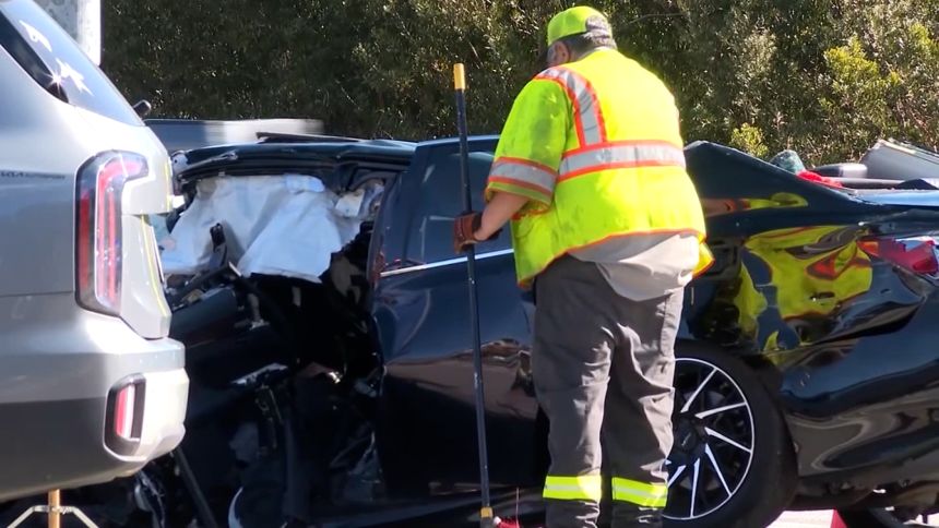 The aftermath of a crash in Savannah, Georgia, where a driver attempting to evade Immigration and Customs Enforcement agents crashed into another car killing a school teacher on February 16.