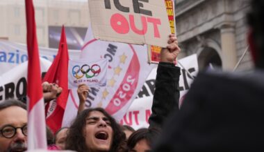 Demonstrators in Milan protest US agents at Winter Olympics