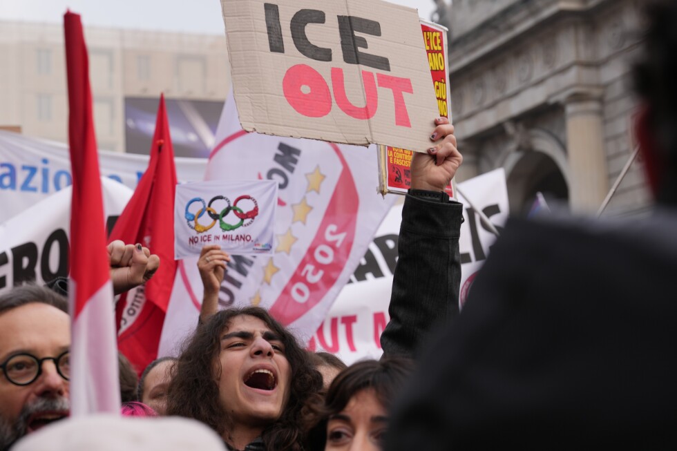 Demonstrators in Milan protest US agents at Winter Olympics