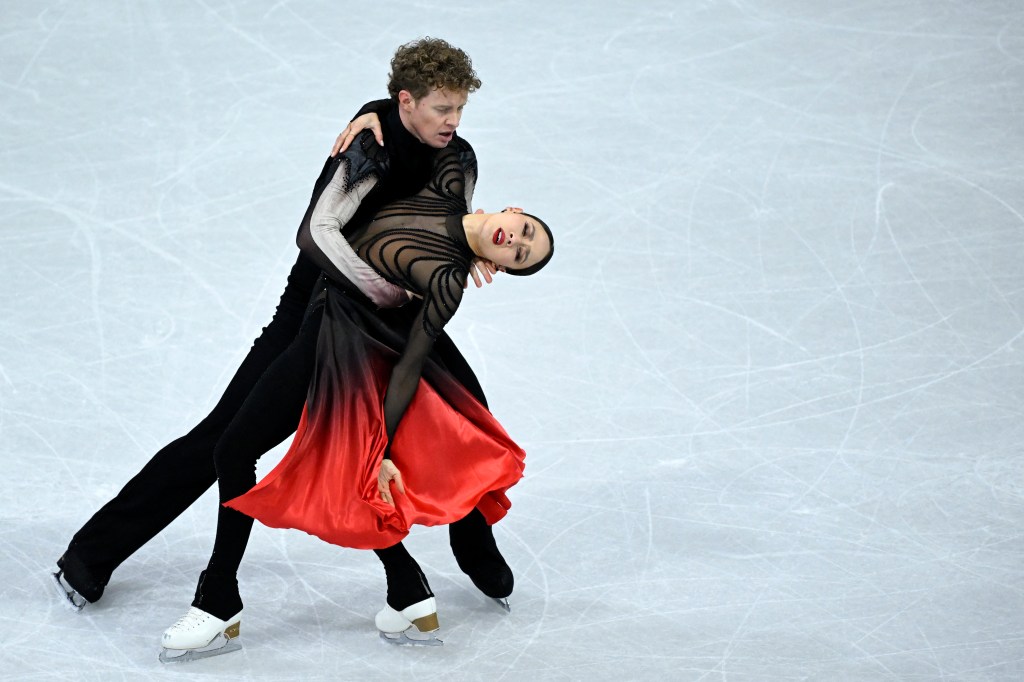 USA's Madison Chock and Evan Bates compete in the figure skating ice dance-free dance final at the Winter Olympics on Feb. 11, 2026.