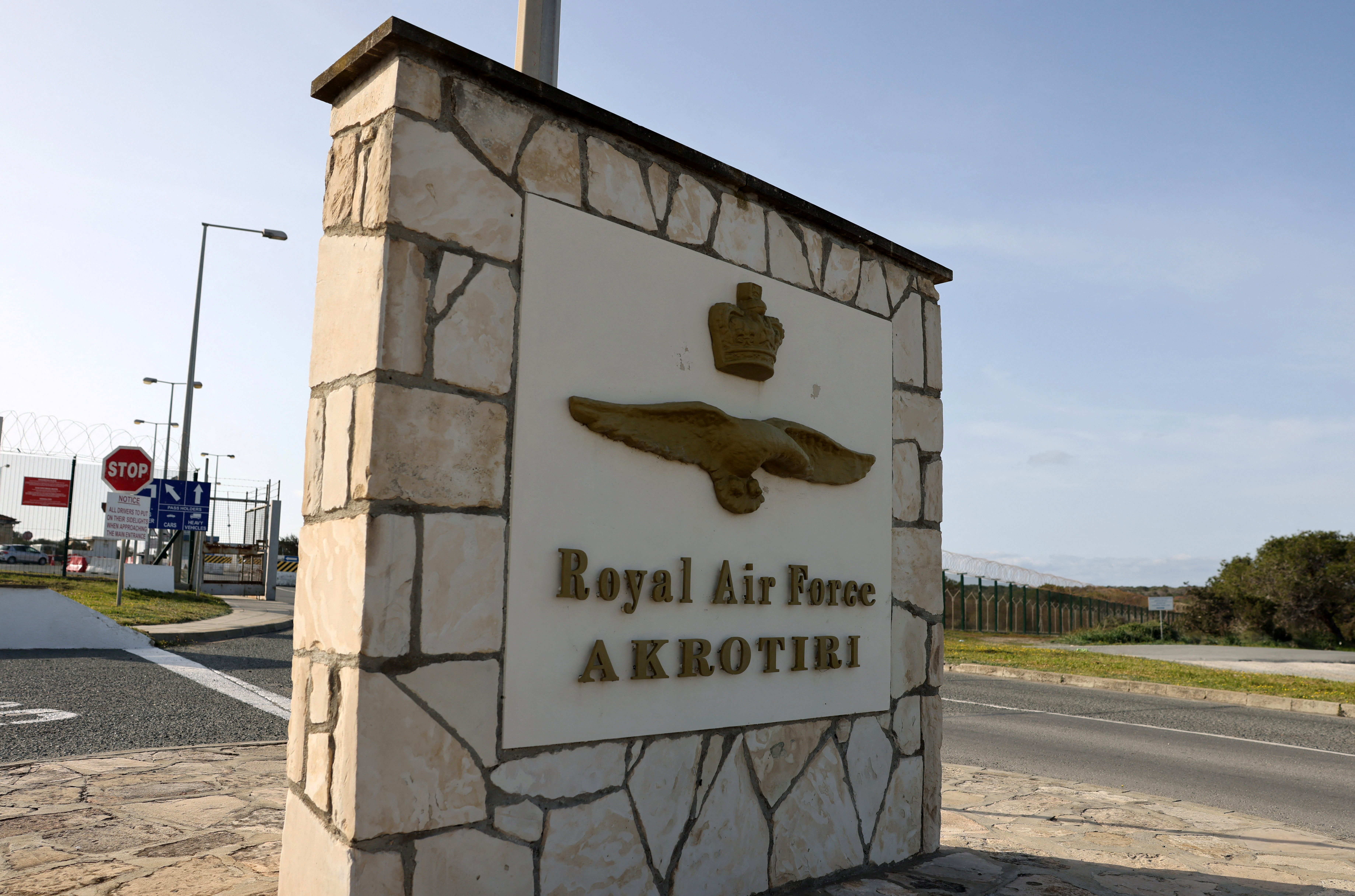 Entrance sign of RAF Akrotiri, a British sovereign base in Cyprus.