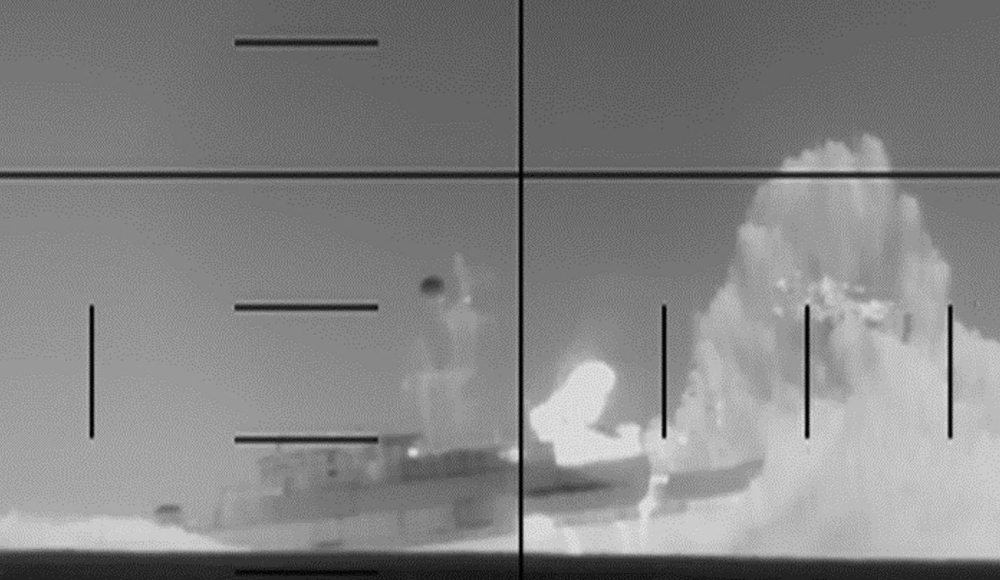 Periscope footage of a US Navy submarine firing on and sinking an Iranian warship.