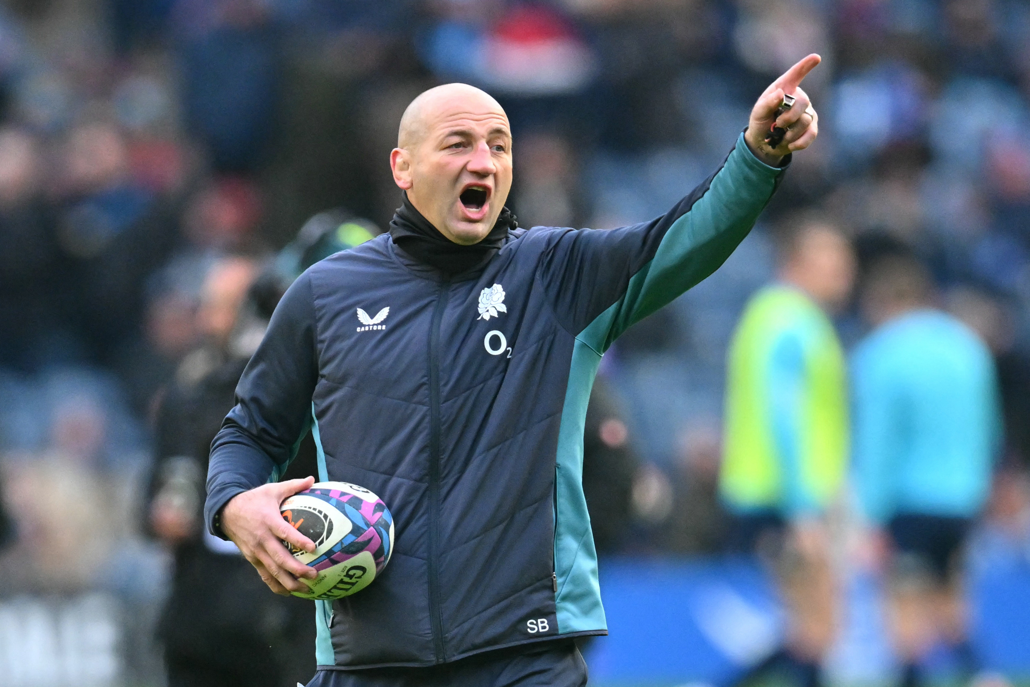 England's head coach Steve Borthwick warming up for the Six Nations international rugby union match.