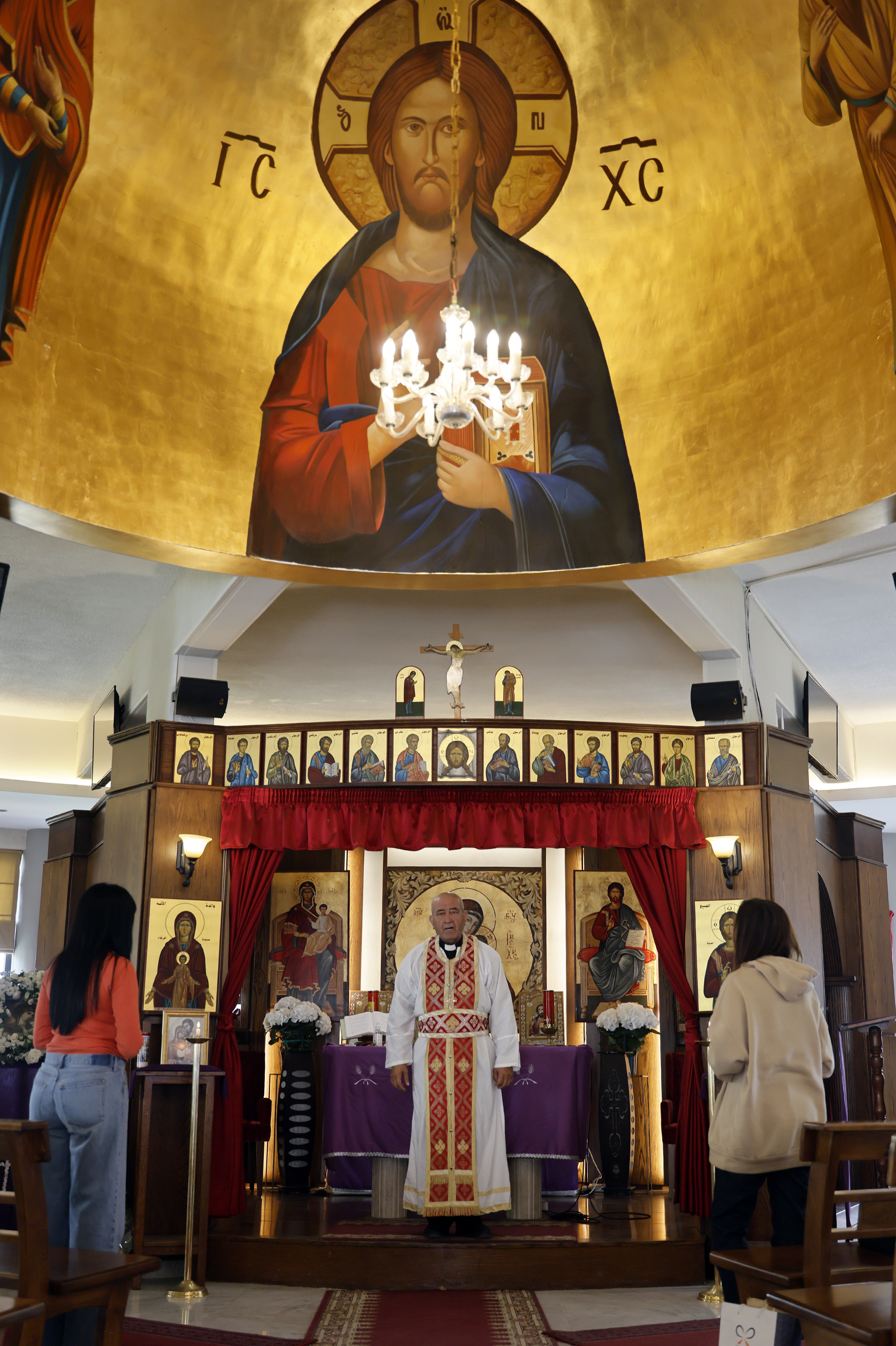 Father Pierre leads mass at a church in Fanar, northeast of Beirut