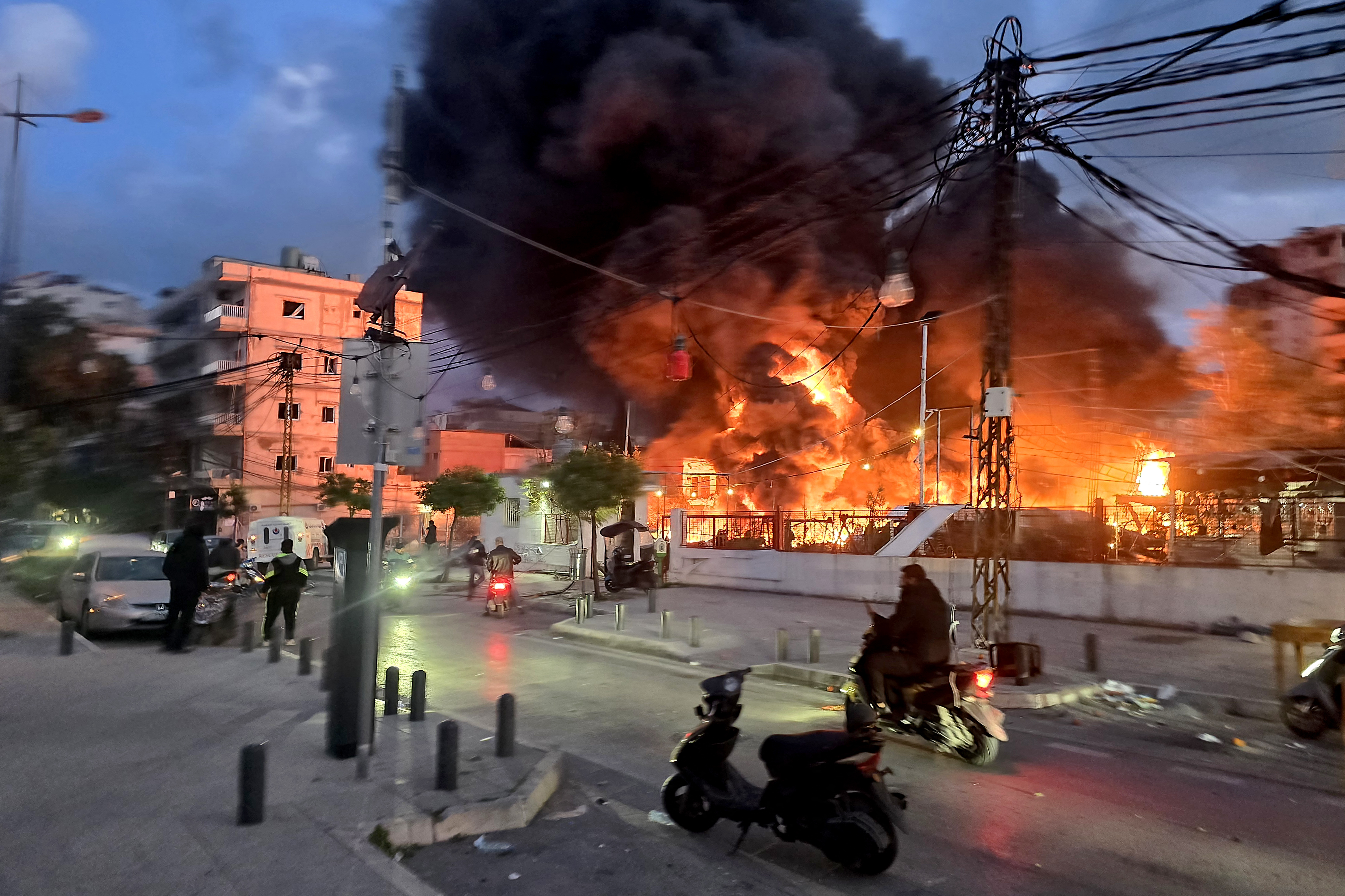 A fire rages in Tyre following Israeli airstrikes