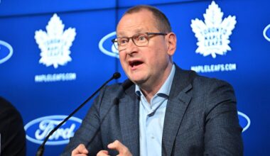 May 21, 2024; Toronto, Ontario, CANADA;  Toronto Maple Leafs general manager Brad Treliving speaks during a media conference to introduce new head coach Craig Berube (not shown)  at Ford Performance Centre. Mandatory Credit: Dan Hamilton-Imagn Images