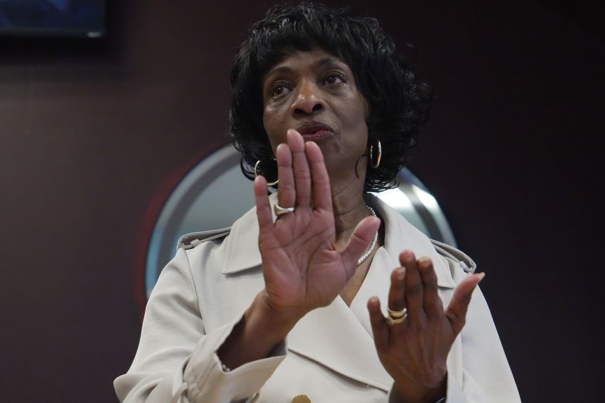 Rep. Valerie Foushee speaks with constituents in Durham, North Carolina, on March 1.