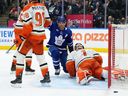 Maple Leafs centre John Tavares celebrates his goal on Anaheim Ducks goaltender Lukas Dostal in Toronto on March 12, 2026.