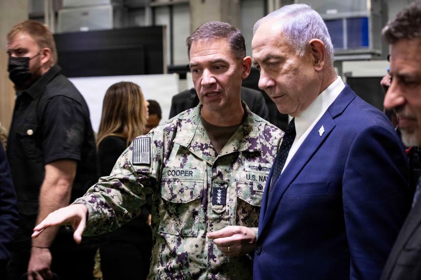 Cooper and members of the Israel Defense Forces host Prime Minister Benjamin Nentanyahu inside the Civil-Military Coordination Center in Israel on October 29, 2025.