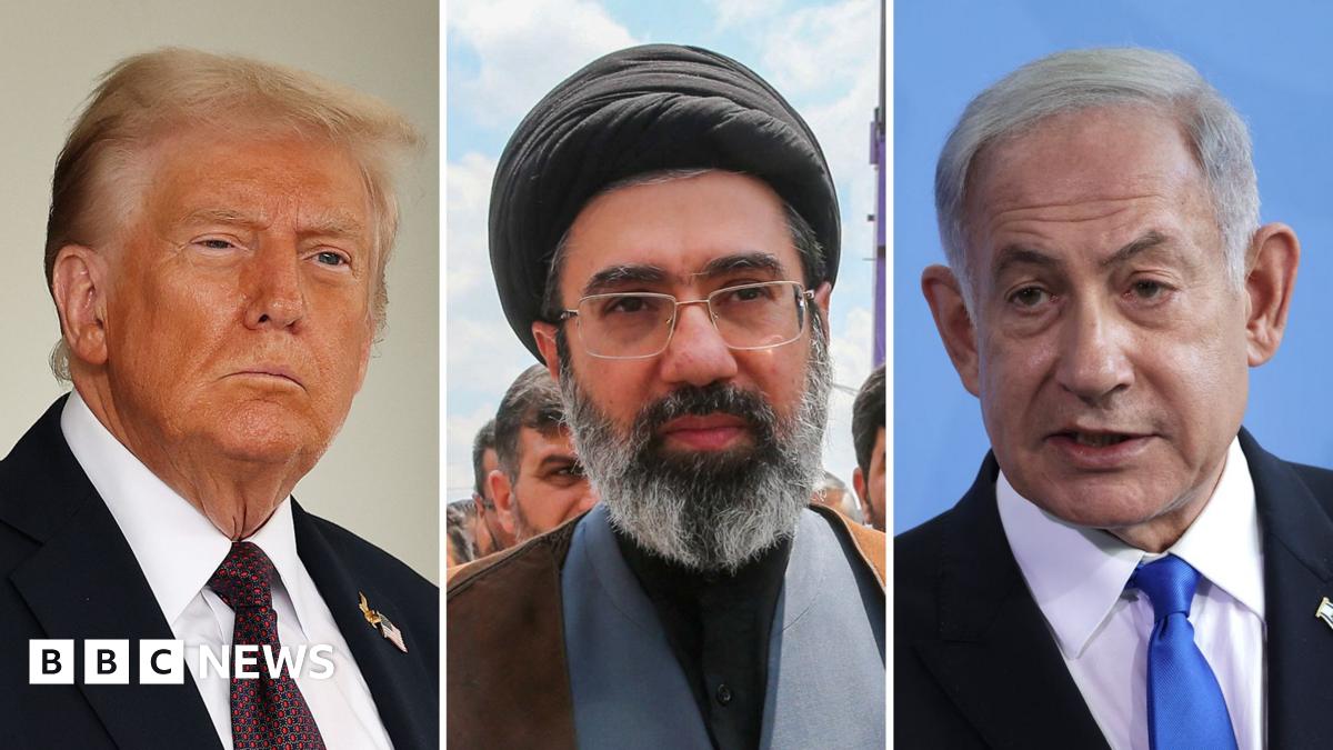 Composite image of US President Donald Trump, Iran's leader Mojtaba Khamenei, and Israeli Prime Minister Benjamin Netanyahu