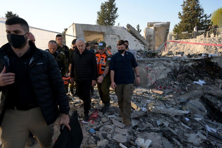 Israeli Prime Minister Benjamin Netanyahu visits the city of Beit Shemesh on March 2, after area previously targeted by retaliatory strikes from Iran.