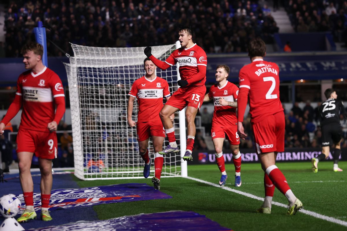 David Strelec of Middlesbrough celebrates scoring his team's third goal