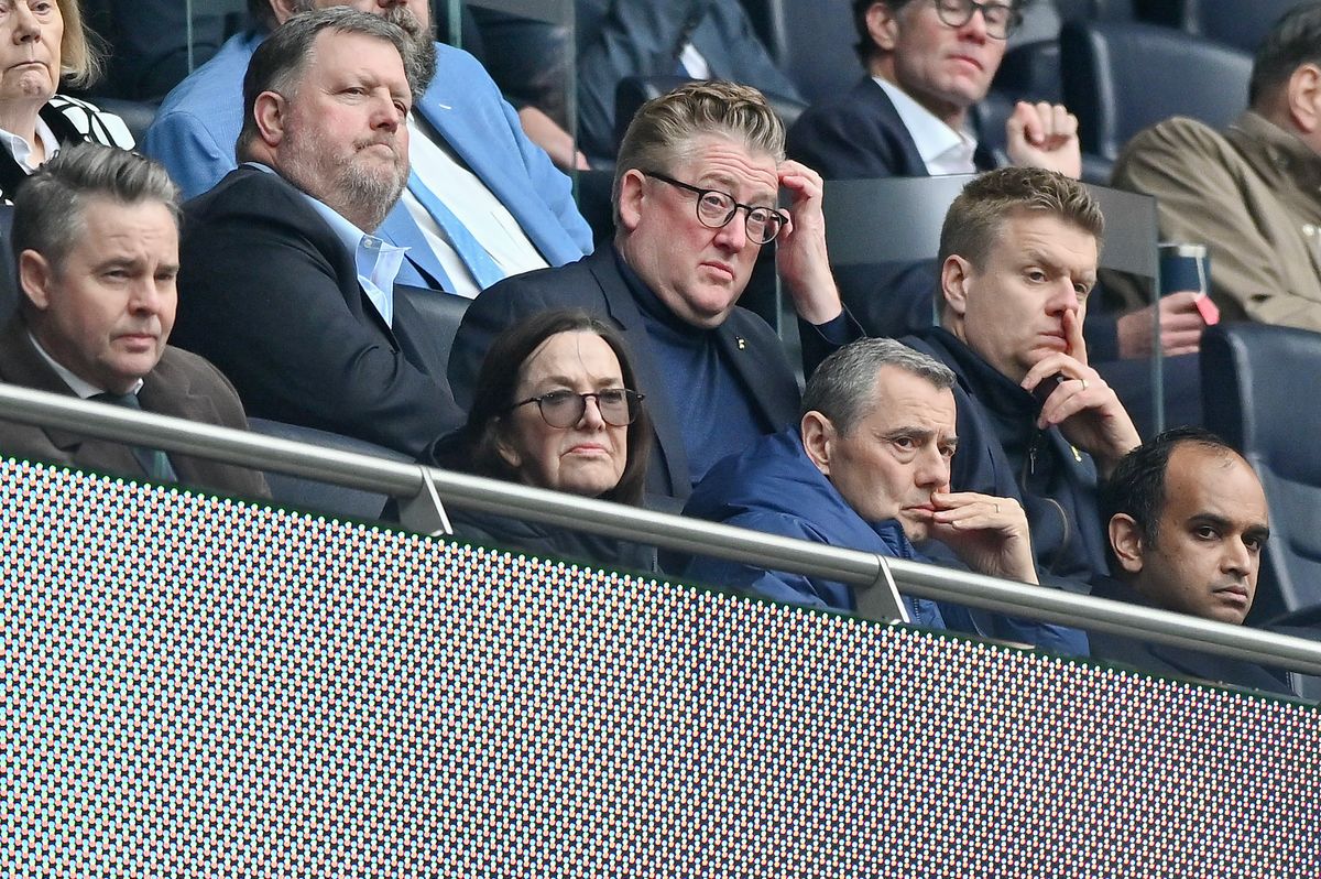 Tottenham sporting director Johan Lange, top row far right, and chief executive officer Vinai Venkatesham, below him, must decide what comes next for the club