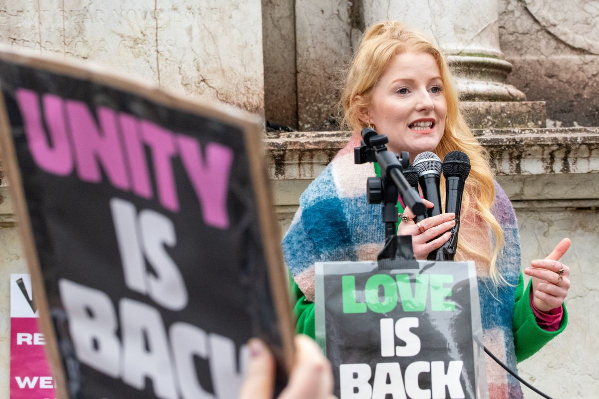 MP Hannah Spencer at an anti-far right event