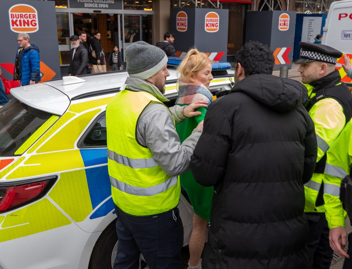 The newly-elected MP was ushered into a police car amid the unfolding chaos 