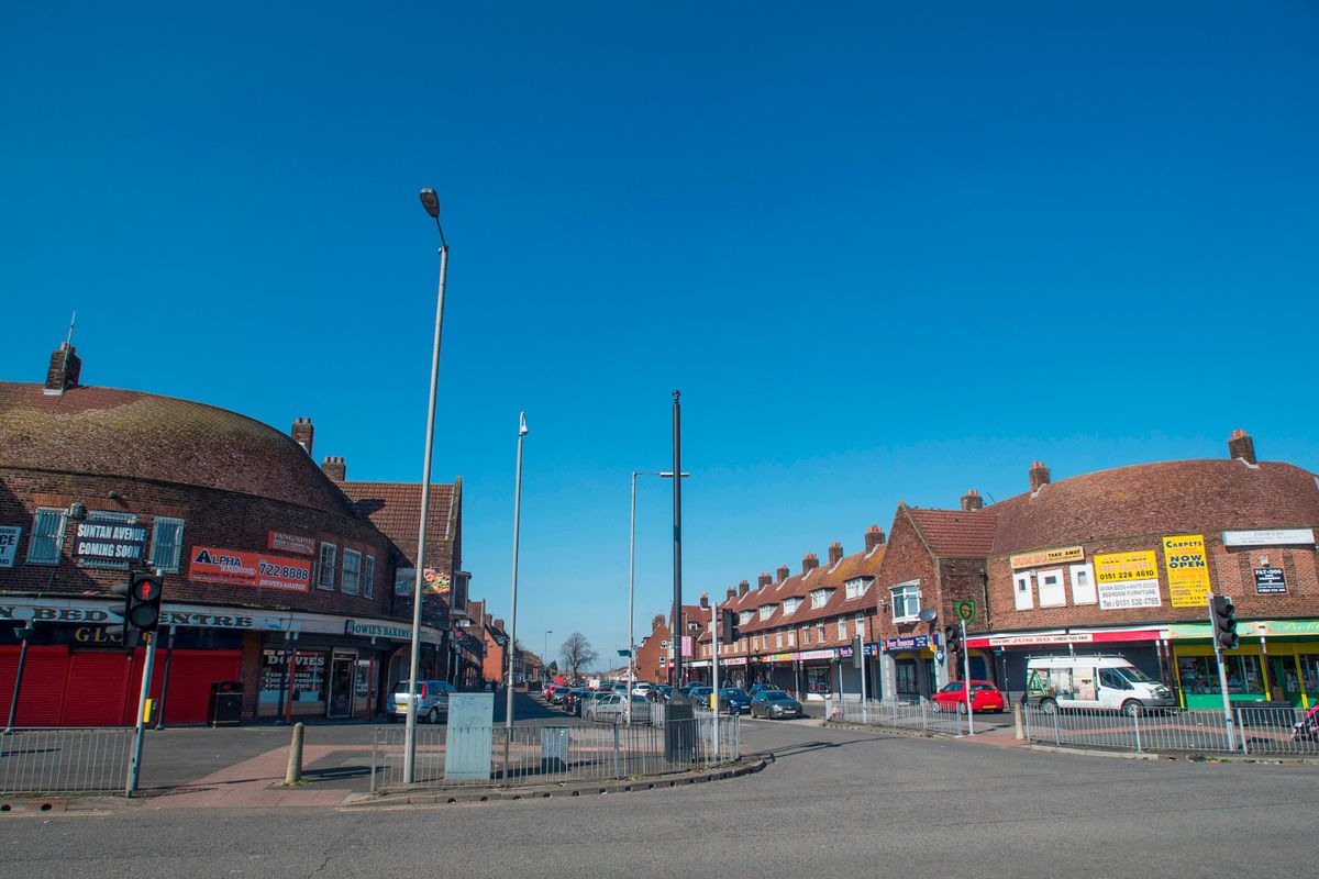 General view of the shopping area known as 'The Strand' at the corner of Scargreen Avenue and Utting Avenue East in Norris Green