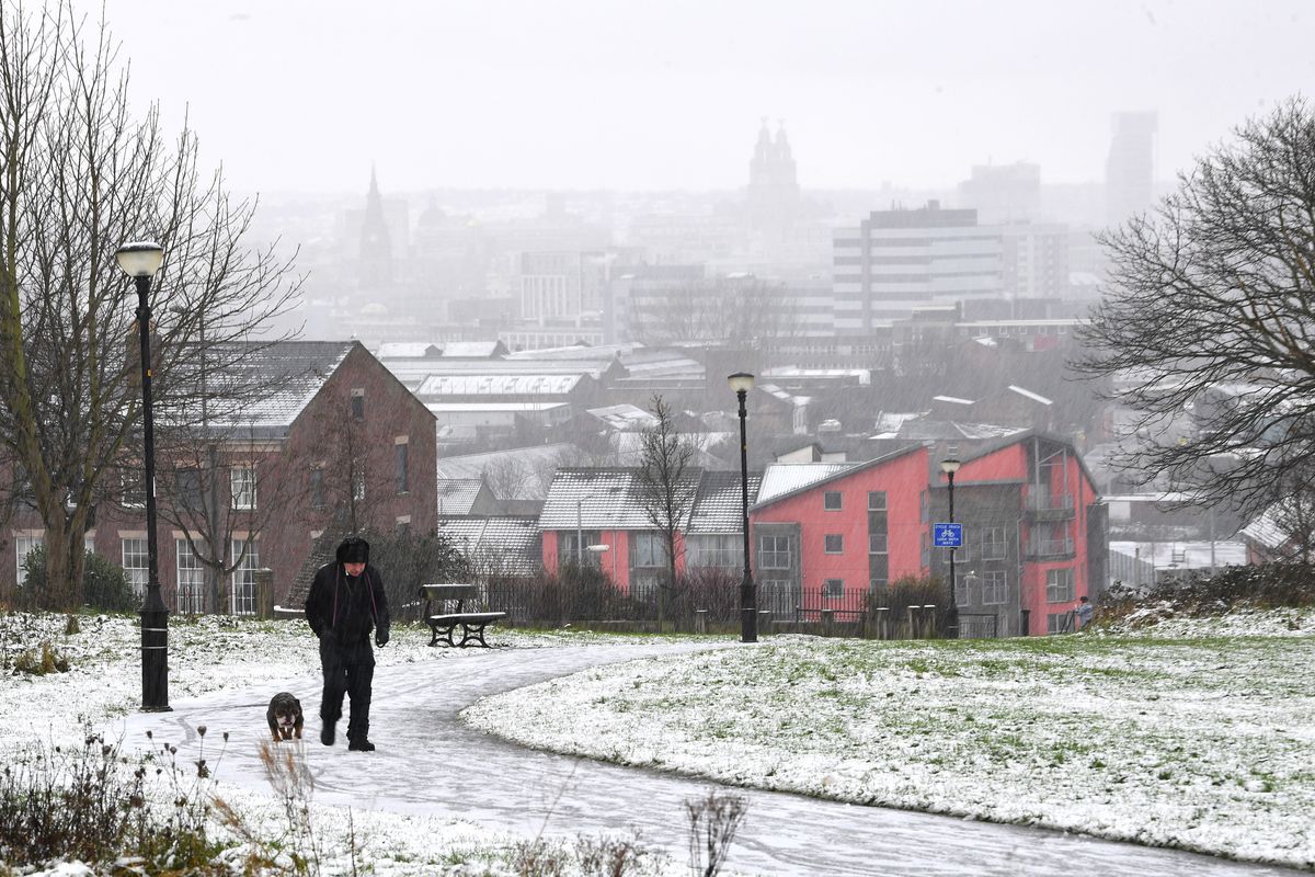 Snow falls in Everton Park