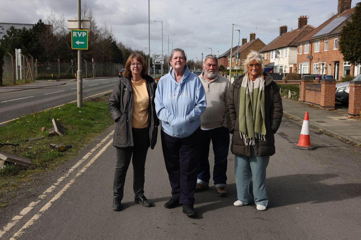 Local residents Lynne, Yvonne Reid, Steve and Maggie on Hale Road in Speke