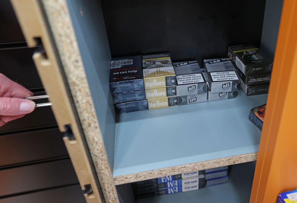 Merseyside Police and North West Trading Standards raid on shop selling illegal tobacco at Aden News on Prescot Road, Liverpool.
