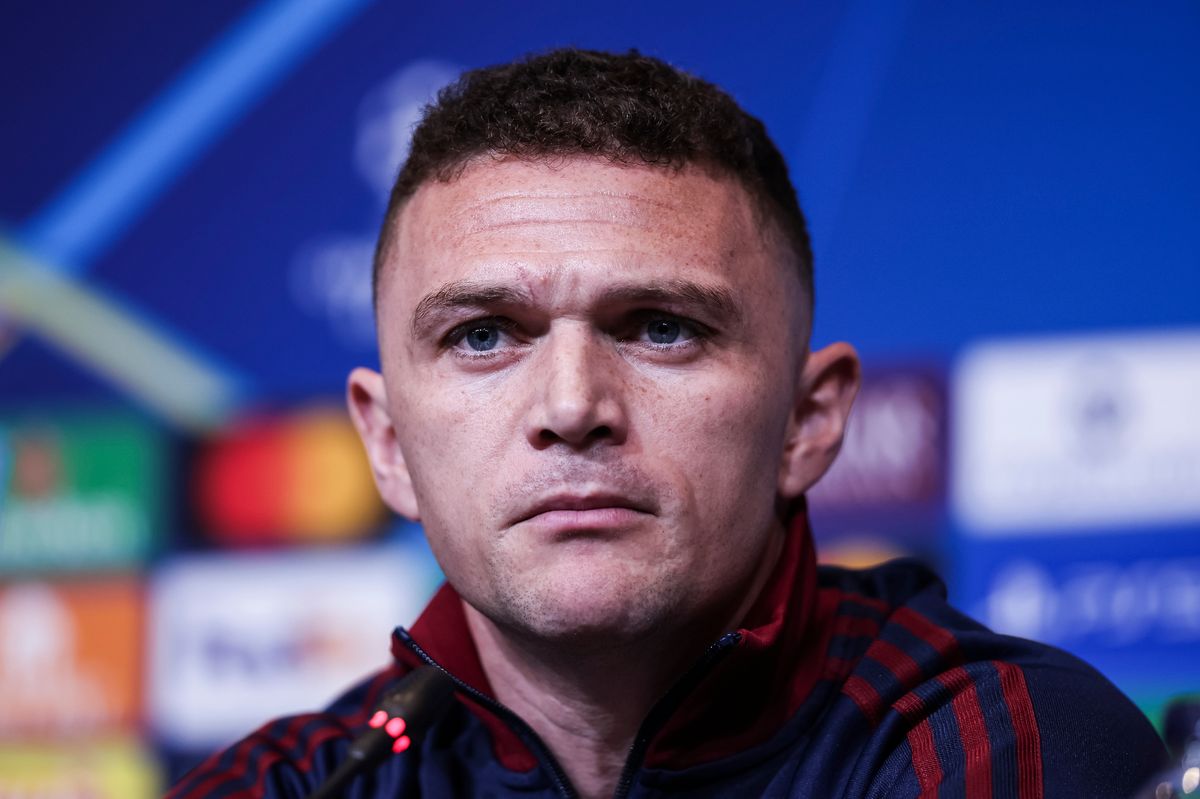 Kieran Trippier of Newcastle United speaks to the media in Barcelona