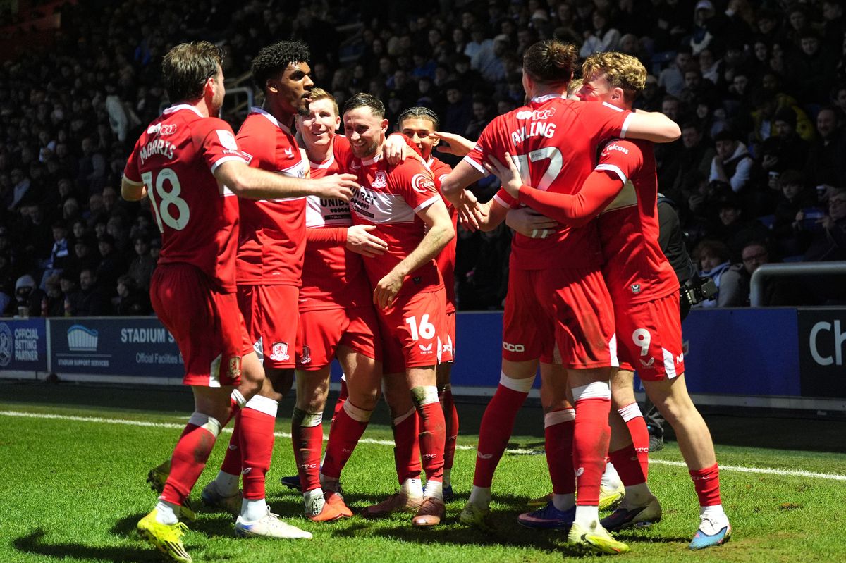 Middlesbrough's Alan Browne (centre) celebrates scoring