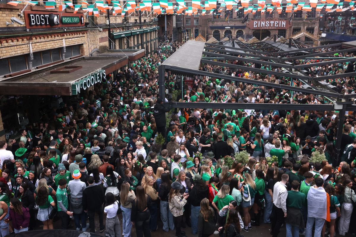 People enjoying St Patrick's Day in Liverpool city centre