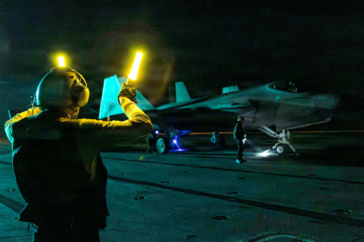 Take-off. F-35C fighter launches off LIncoln