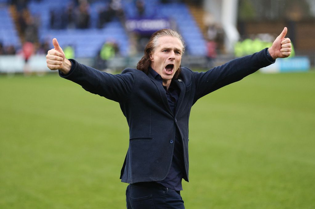Gareth Ainsworth celebrates as Shrewsbury Town beat Birmingham City.