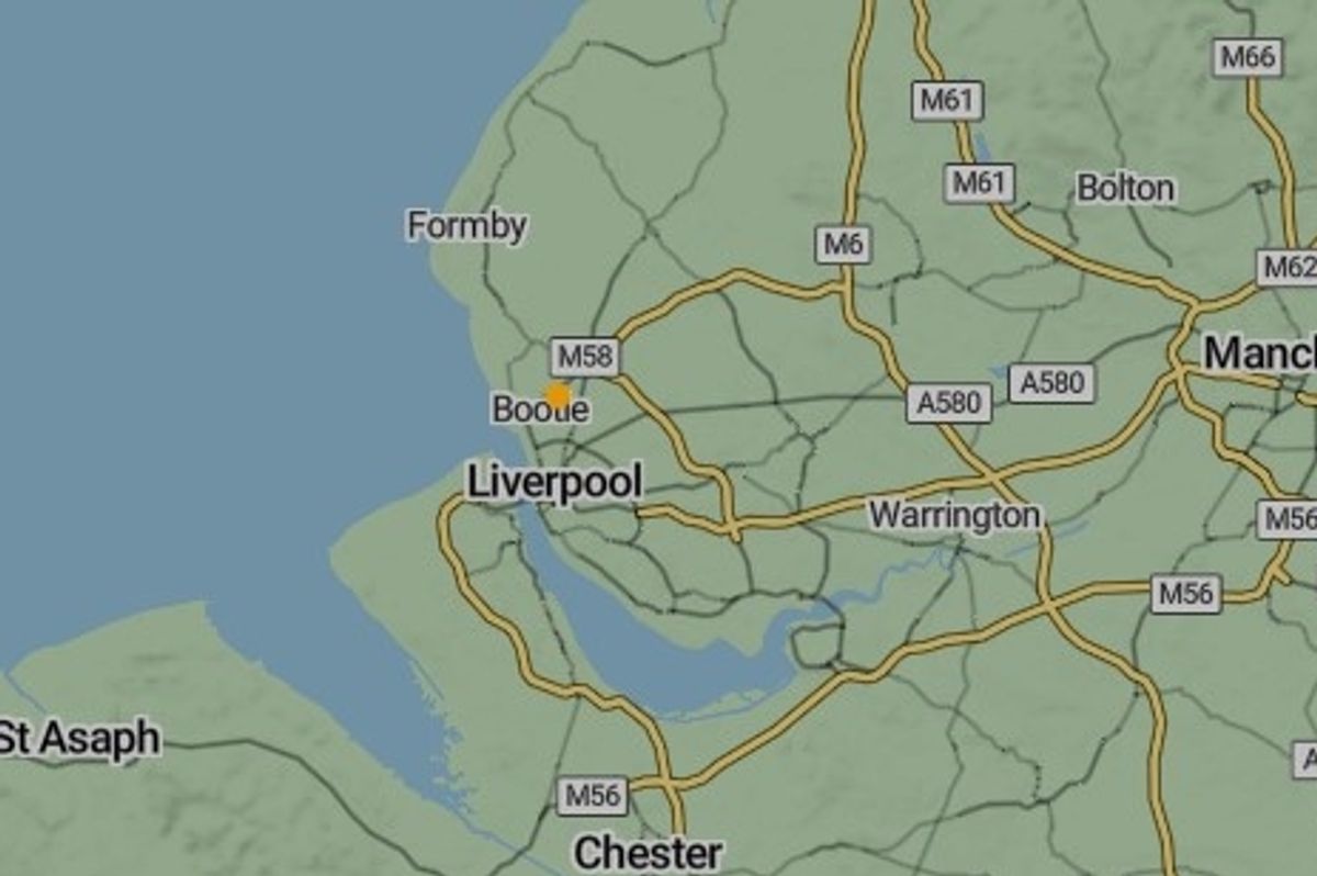 Met Office lightning map over Liverpool, with the orange dot representing a lightning strike, March 15 2026
