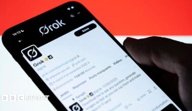 Photograph of a mobile with the X page about Grok