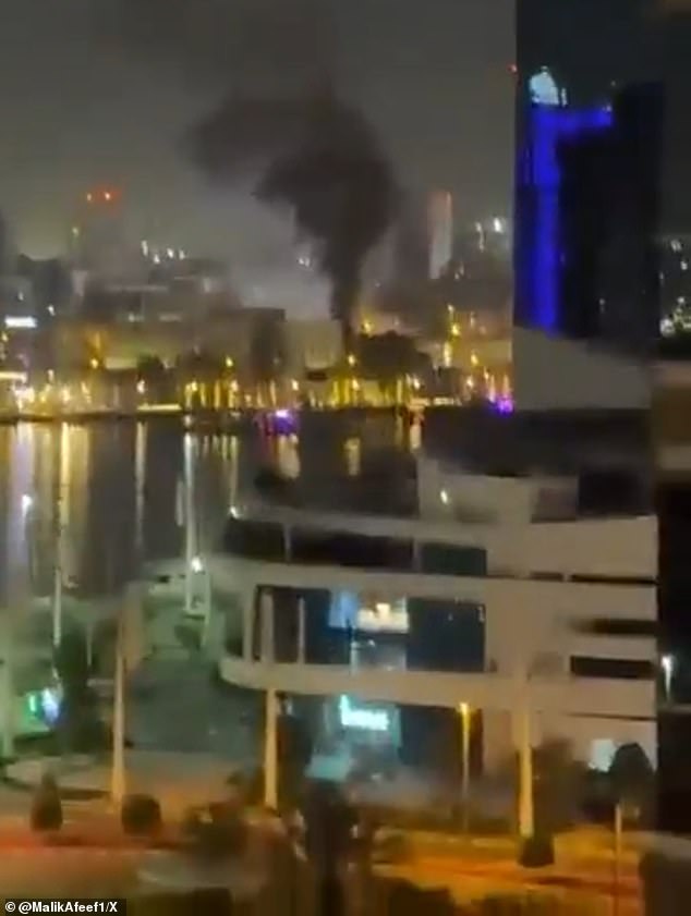 The US Consulate building in Dubai was up in flames after reportedly being struck by an Iranian drone