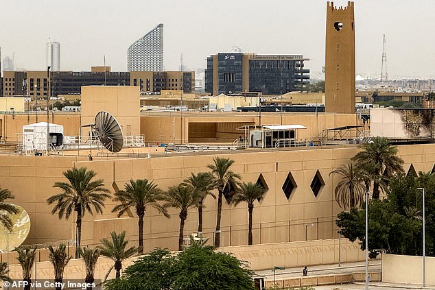 The US embassy headquarters in Riyadh, Saudi Arabia is photographed Tuesday after it was hit by suspected Iranian drone strikes. The Washington Post reported that the CIA station located at the embassy was blown up