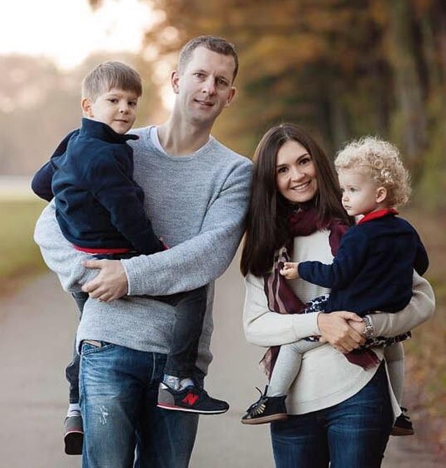 Monika Rubacha (pictured middle right) killed her two children Josh James, 14, and Emma James, 11, while her husband Richard James (left) was away in South America on a business trip