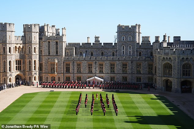 The ceremonial welcome at Windsor Castle earlier in the day