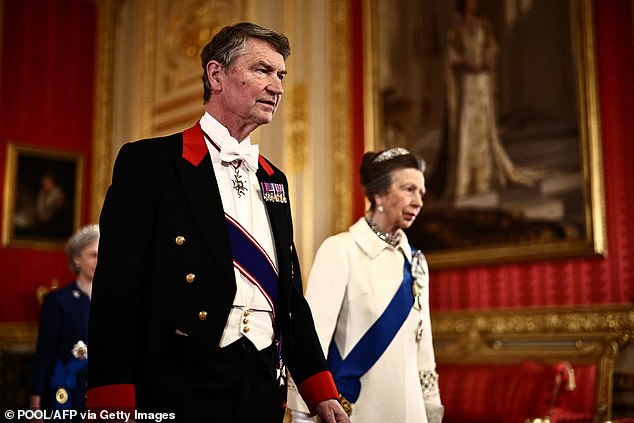 Vice Admiral Timothy Laurence and Princess Anne, Princess Royal, arrive at the banquet