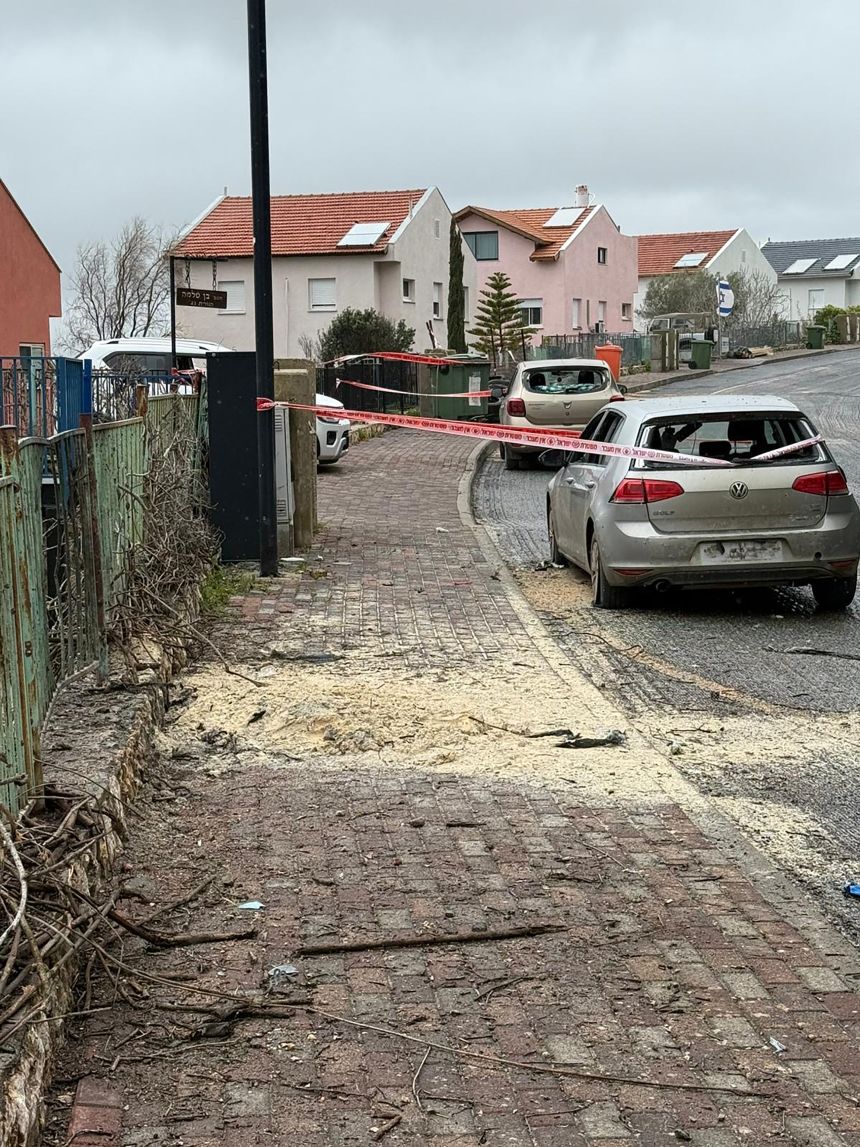 Aftermath of a drone fall in Metula, Israel's most northern town on Sunday.