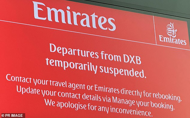 A supplied image obtained on Monday, March 2, 2026, of Flights cancelled at Dubai International Airport after conflict in Iran, (PR Image/Supplied byLucy Finter) NO ARCHIVING, EDITORIAL USE ONLY 15606007