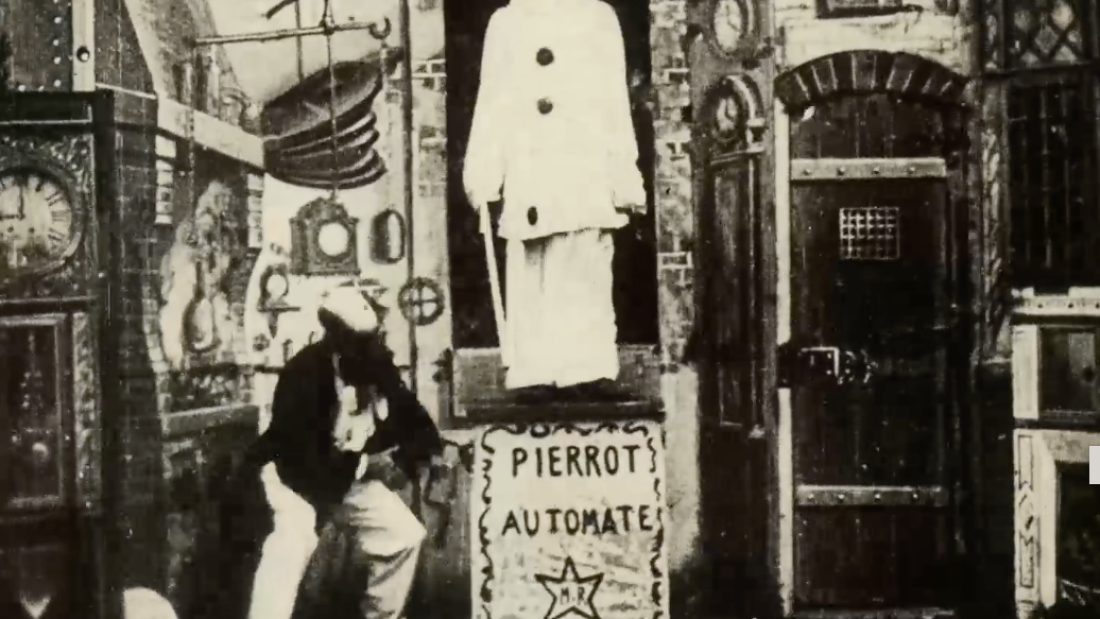 A screenshot from George Mélière's Gugusse et l'Automate. The pioneering French filmmaker's 1897 short, which likely features the first known depiction of a robot on film, was thought lost until it was found among a box of old reels that had belonged to a family in Michigan and restored by the Library of Congress.