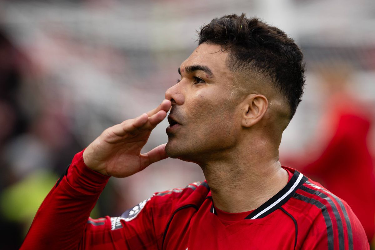 MANCHESTER, ENGLAND - MARCH 1:   Casemiro of Manchester United walks off at the end of the Premier League match between Manchester United and Crystal Palace at Old Trafford on March 1, 2026 in Manchester, United Kingdom. (Photo by Ash Donelon/Manchester United via Getty Images)