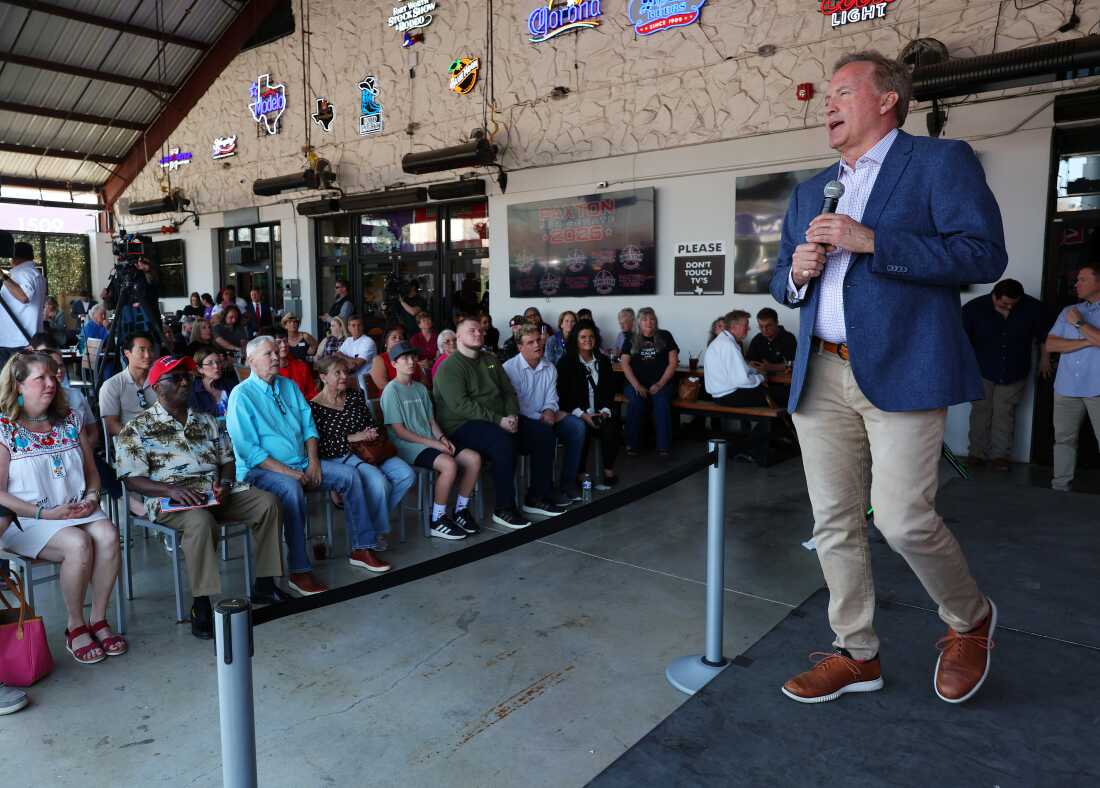 Texas Attorney General Ken Paxton campaigns as a Republican candidate for U.S. Senate at an event on February 28, 2026 in Fort Worth, Texas. Paxton will be running against Sen. John Cornyn (R-TX) and Rep Wesley Hunt (R-TX) for the Senate seat on the March 3rd primaries.