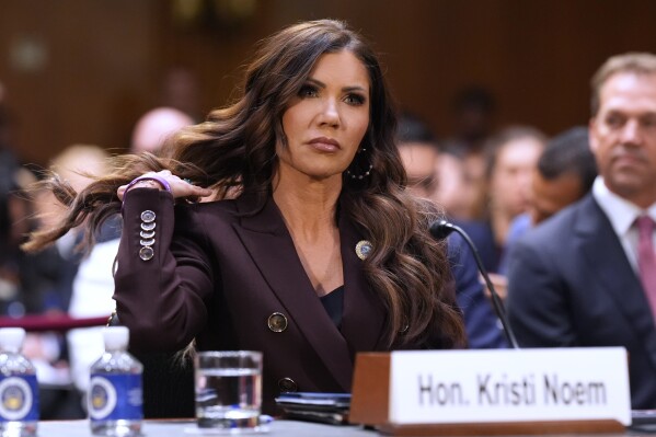 Homeland Security Secretary Kristi Noem appears for an oversight hearing before the Senate Judiciary Committee, at the Capitol in Washington, Tuesday, March 3, 2026. (AP Photo/J. Scott Applewhite)