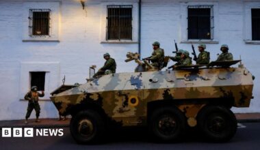 Security forces patrol after a violence outbreak, in Quito