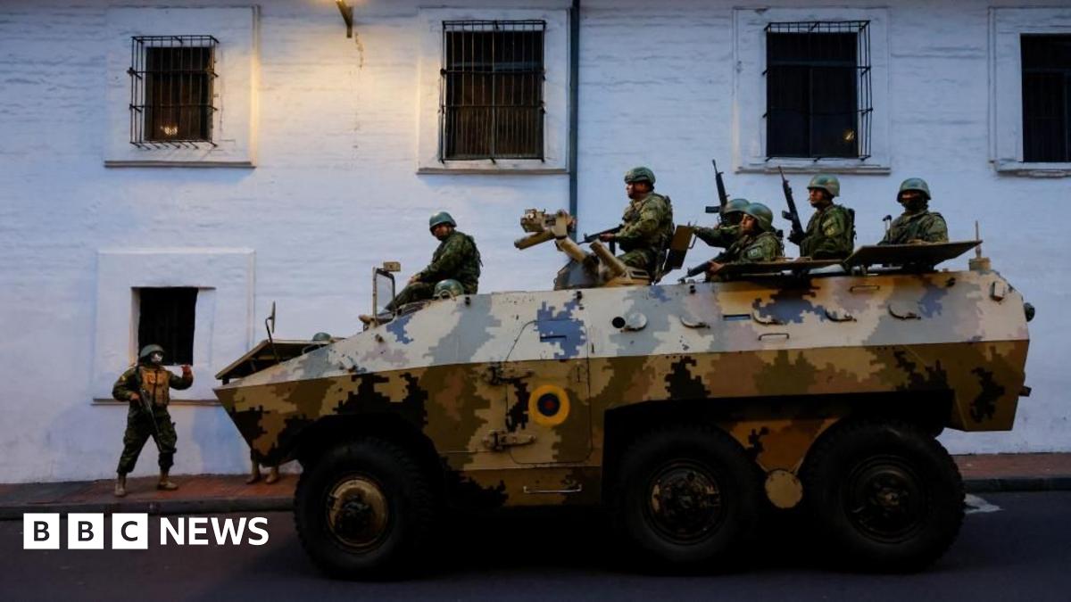 Security forces patrol after a violence outbreak, in Quito
