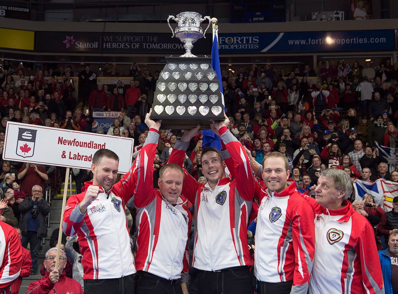 A group of men holding a trophy in an arena. 